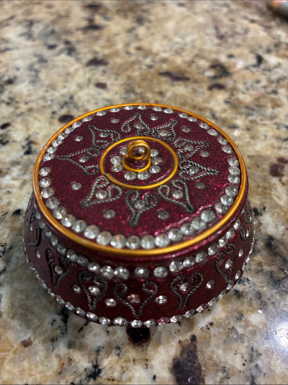 Decorative Maroon Jewelry Trinket Box with Rhinestones